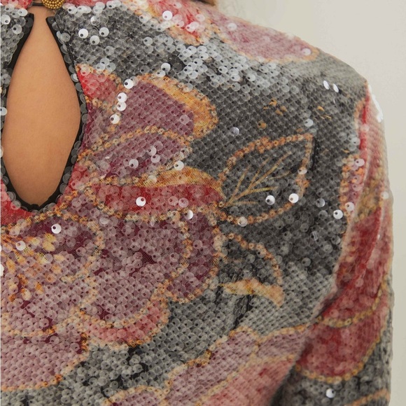 NWT Farm Rio Black Shiny Chita Tulle Sequins Blouse XS - Picture 4 of 7